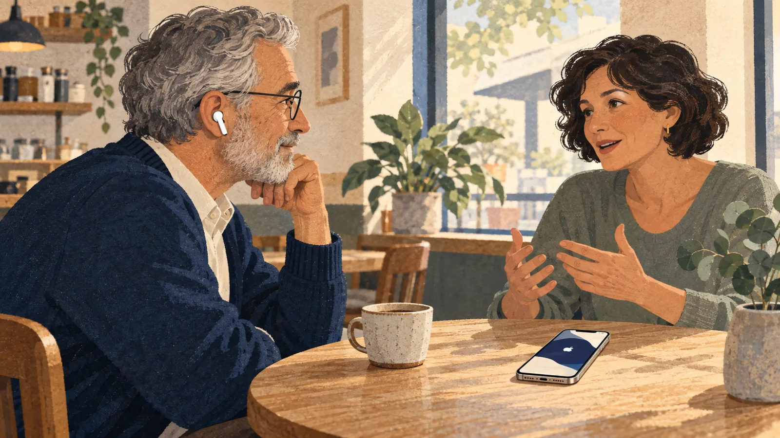 Editorial illustration: following “Live Listen on iPhone With AirPods: Setup and Fixes” with a smartphone held at a natural reading angle in a calm public room or home setting.